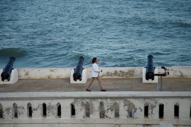 Vice President Kamala Harris walks the grounds of Cape Coast Castle in Ghana in March 2023. The structure was one of around 40 so-called "slave castles" that served as prisons and embarkation points for enslaved Africans en route to the Americas.