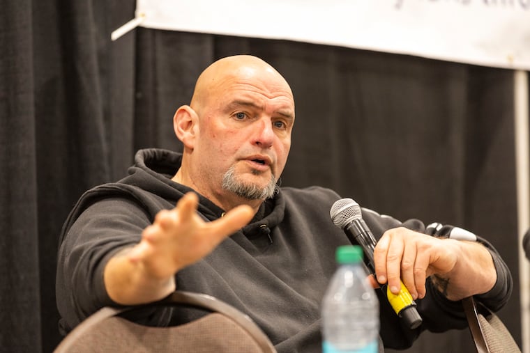 U.S. Sen. John Fetterman speaks at the January Penn Ag Democrats Luncheon at the Pennsylvania Farm Show in Harrisburg. The state's rightward tilt toward Donald Trump was likely a wake-up call for Fetterman, who has been shifting to the right since getting elected in 2022, writes the Editorial Board.