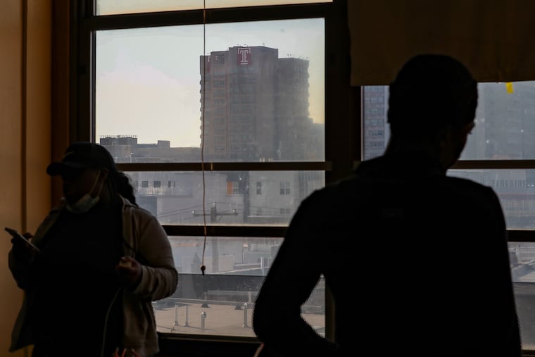 The Temple University campus can be seen from the third floor of the Media Lab at The U School in North Philadelphia on Tuesday, Nov. 16, 2021. There has been a decline in Black students enrolling at Temple over the past 20 years.