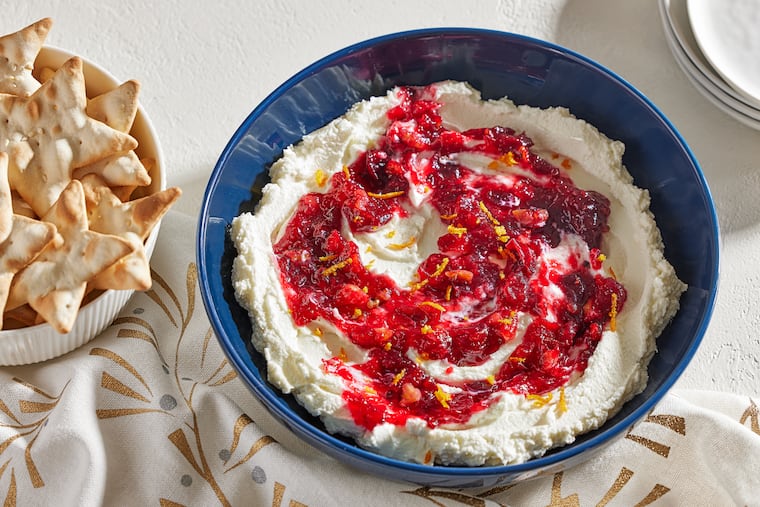 Whipped Goat Cheese With a Cranberry Swirl. MUST CREDIT: Tom McCorkle for The Washington Post/food styling by Gina Nistico for The Washington Post