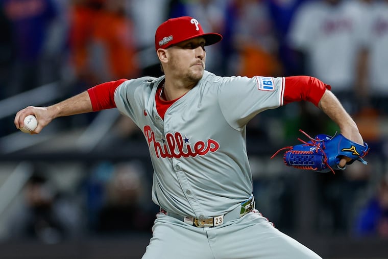 Phillies pitcher Jeff Hoffman throws a fifth inning pitch in Game 4 of the NLDS Wednesday, Oct. 9, 2024, in New York.