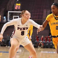 La Salle's Aryss Macktoon (right), shown against Penn on Dec. 6, scored seven points against No. 6 Texas.