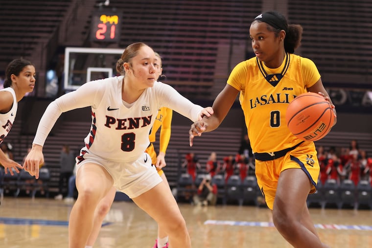 La Salle's Aryss Macktoon (right), shown against Penn on Dec. 6, scored seven points against No. 6 Texas.