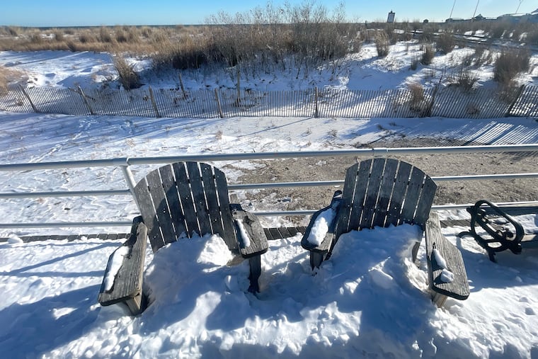 January 13, 2025: Snow remained on the edge of the Boardwalk in Atlantic City late last week. While less than two inches of snow fell in Philadelphia last week (officially, 1.8 inches at Philadelphia International Airport on Jan. 6) the Jersey Shore got three to five times more than than that: 5.5 inches in Atlantic City and 9.7 in Cape May.