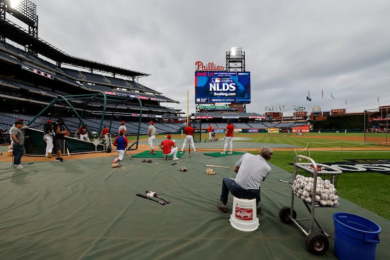 Phillies Managing Partner and Chief Executive Officer John Middleton watches Phillies batting practice.