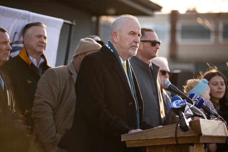 Former Judge Patrick Dugan speaks during the announcement of his campaign for district attorney at the Philadelphia Building & Construction Trades Council on Tuesday, Jan. 14, 2025 in Philadelphia.