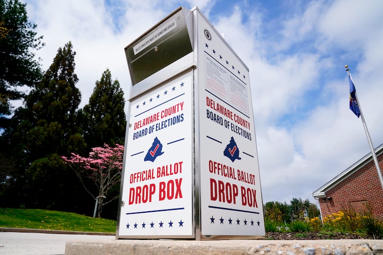 A Delaware County secured drop box for the return of mail ballots is pictured in this 2022 file photo.