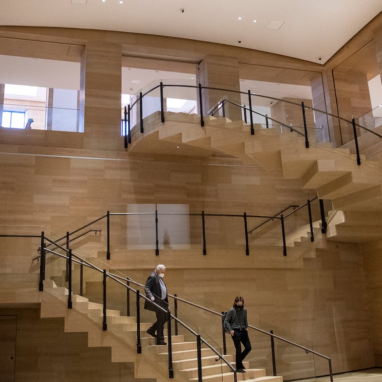 Architectural feature showing the new Gehry's staircase at The Philadelphia Museum of Art. The Museum will unveil to the public the culmination of two decades of planning, design, and construction: a project by the celebrated architect Frank Gehry.