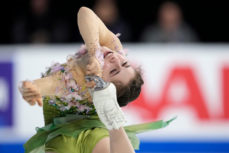 Isabeau Levito, who lives in Mount Holly and trains in Mount Laurel, competes during the women's free skate at Skate America in October in Allen, Texas. She placed third.